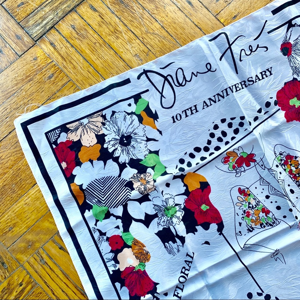 Diane Freis White silk scarf 10 year anniversary